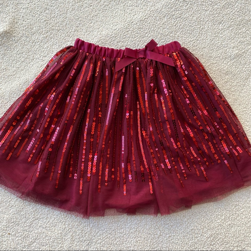NWT Peek Sequin Tulle Tutu Skirt with Bow in Maroon
